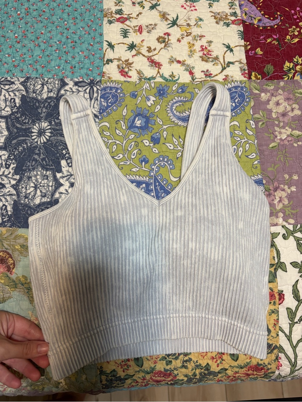 Zenana Outfitters Ribbed V-Neck Crop Tank — Light Blue Gray
